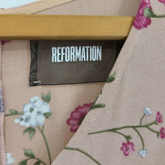 Reformation Sue Dress Womens 2 Blush Pink Floral Mini Fit Flare V Neck Eden - Picture 5 of 6